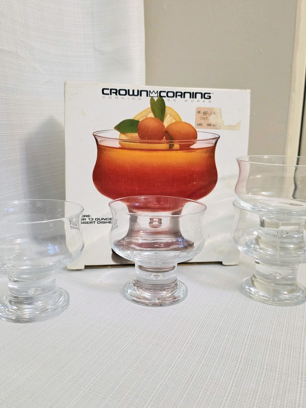 Crown Corning Clear Glass Dessert Dishes 13oz Set Of 4 Pedestal Bubble Stem 1984